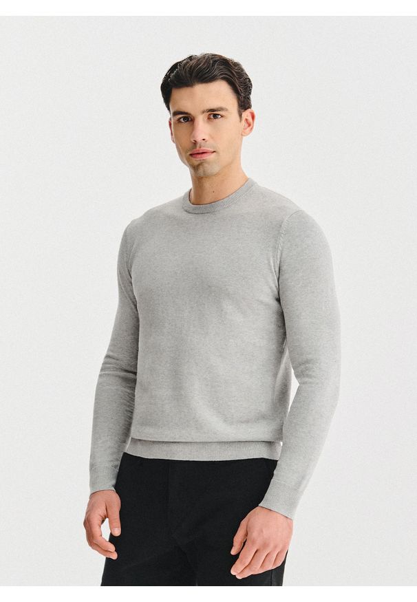 Pako Lorente - PAKO LORENTE – Szary bawełniany sweter z kaszmirem. Okazja: na co dzień. Kolor: szary, niebieski. Materiał: bawełna, kaszmir. Sezon: jesień. Styl: casual