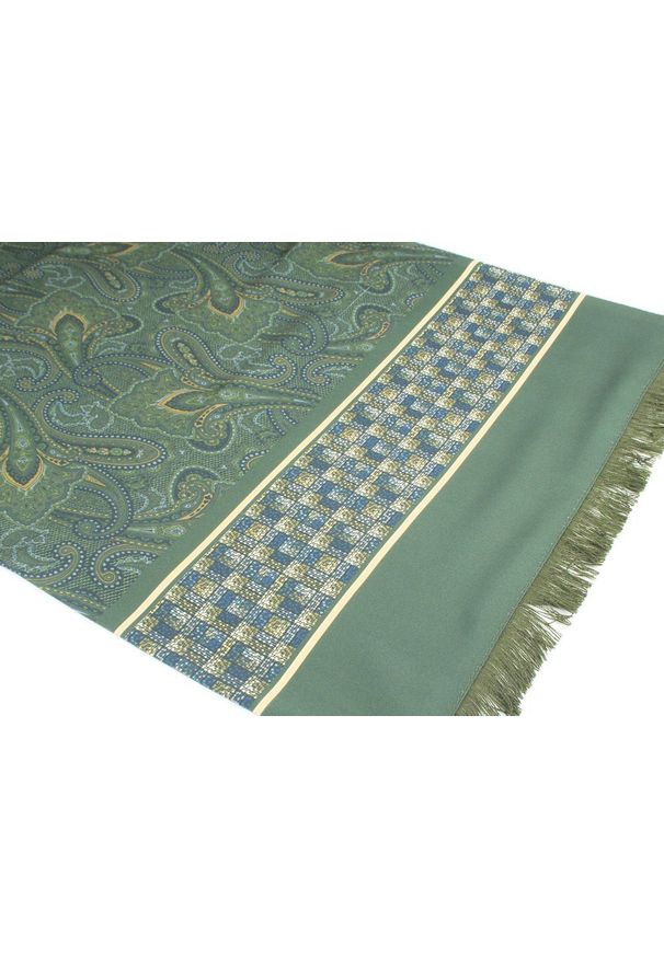 Elegancki Szalik Wełniano-Jedwabny - His Story - Zielony, Orientalny Wzór. Kolor: zielony. Materiał: wełna, jedwab. Sezon: zima, jesień. Styl: elegancki