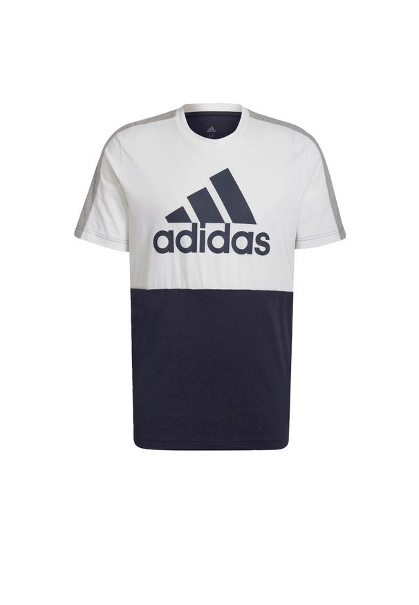 Koszulka Mężczyzna Adidas Essentials Colorblock Single Jersey biały. Kolor: biały, wielokolorowy, niebieski. Materiał: włókno, bawełna, jersey. Długość rękawa: krótki rękaw. Długość: krótkie. Sport: joga i pilates