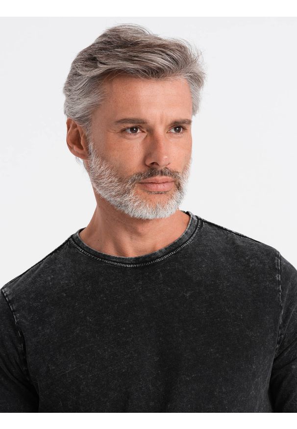 Ombre Clothing - Longsleeve męski bez nadruku L131 - czarny - XXL. Kolor: czarny. Materiał: bawełna. Długość rękawa: długi rękaw