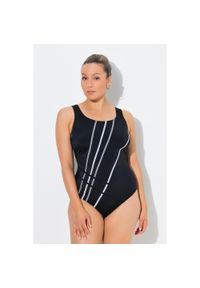 ULLA POPKEN - Damski Strój kąpielowy kolorowe wypustki bez miękkich miseczek. Kolekcja: plus size. Kolor: czarny. Materiał: poliester, poliamid, materiał, elastan. Wzór: kolorowy #1