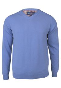 Sweter Błękitny w Serek (V-neck), Męski, Klasyczny, Elegancki -Adriano Guinari. Okazja: do pracy, na spotkanie biznesowe, na co dzień. Typ kołnierza: dekolt w serek. Kolor: niebieski. Materiał: bawełna. Styl: klasyczny, elegancki #1