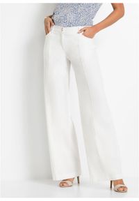 bonprix - Spodnie palazzo z przewiewnej mieszanki lnu. Kolor: biały. Materiał: len #1