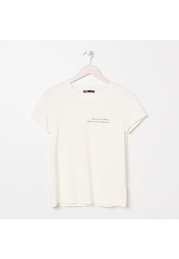 Sinsay - Koszulka z napisem - Kremowy. Kolor: kremowy. Wzór: napisy