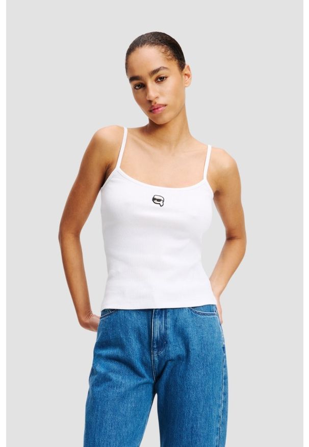 Karl Lagerfeld - KARL LAGERFELD Biały damski top Ikon Patch Tank Top. Kolor: biały