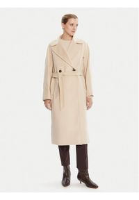 Weekend Max Mara Płaszcz wełniany Resina 2525016031 Beżowy Regular Fit. Kolor: beżowy. Materiał: wełna