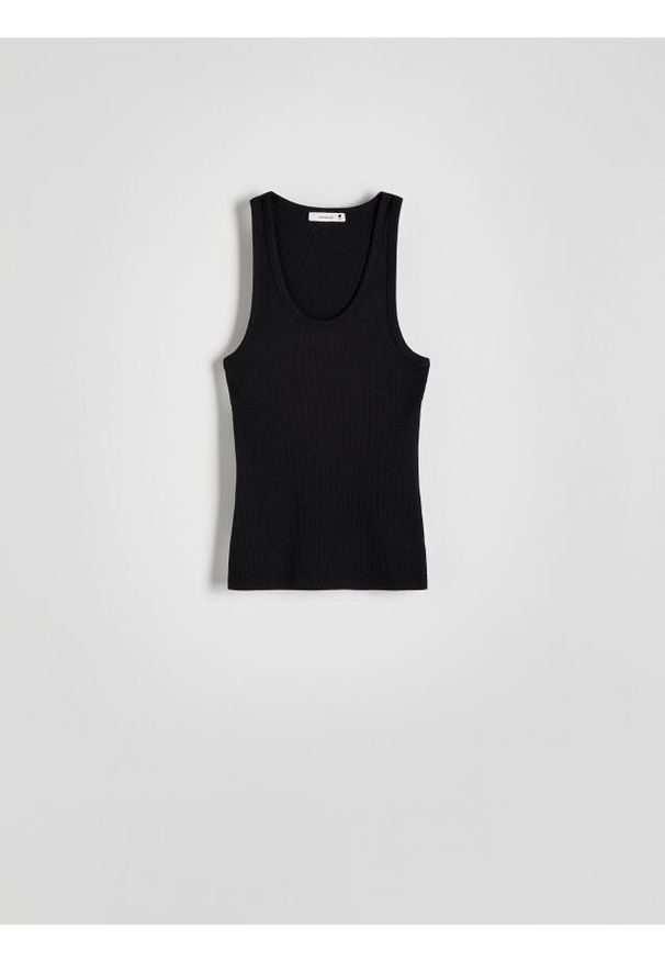 Reserved - Prążkowany top z bawełny - czarny. Kolor: czarny. Materiał: prążkowany, bawełna