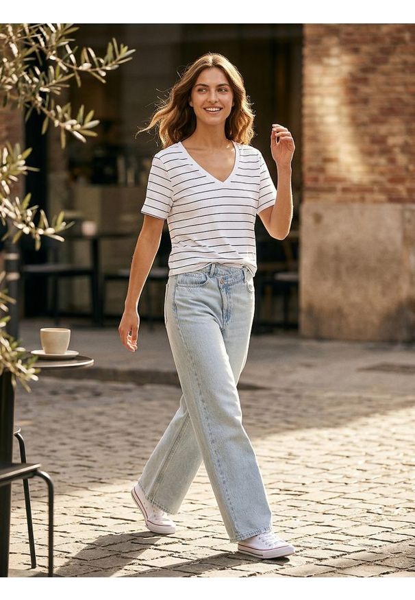 Sinsay - Bawełniana koszulka z gęstego splotu Interlock - wielobarwny. Materiał: bawełna. Wzór: ze splotem