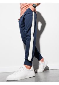 Ombre Clothing - Spodnie męskie dresowe joggery P947 - granatowe - XXL. Okazja: na co dzień. Kolor: niebieski. Materiał: dresówka. Styl: casual