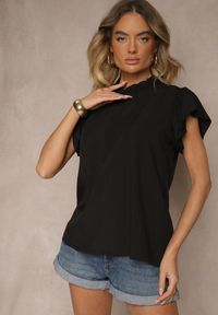 Renee - Czarna Bluzka z Wiskozą i Falbankami Greloiti. Okazja: na co dzień. Typ kołnierza: kołnierz z falbankami. Kolor: czarny. Materiał: wiskoza. Styl: klasyczny, casual