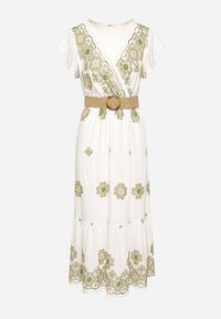 Born2be - Biało-Zielona Wiskozowa Sukienka z Paskiem w Ornamentny Wzór Nilorine. Okazja: na spacer, na co dzień. Kolor: zielony. Materiał: wiskoza. Typ sukienki: kopertowe. Styl: klasyczny, casual, elegancki #7