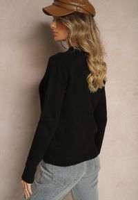 Renee - Czarny Klasyczny Sweter Porttina. Okazja: na co dzień, na spotkanie biznesowe. Kolor: czarny. Materiał: jeans. Długość rękawa: długi rękaw. Długość: długie. Styl: klasyczny #3