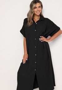 Born2be - Czarna Bawełniana Sukienka Muślinowa o Pudełkowym Kroju Vimarille. Kolor: czarny. Materiał: bawełna. Typ sukienki: proste #3