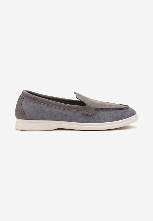 Born2be - Szaro-Niebieskie Mokasyny z Ozdobnymi Przeszyciami Fonessae. Okazja: na co dzień. Kolor: szary. Materiał: jeans. Obcas: na obcasie. Styl: elegancki, casual. Wysokość obcasa: niski