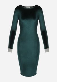 Born2be - Ciemnozielona Welurowa Sukienka Midi z Metaliczną Nitką Liera. Kolor: zielony. Materiał: welur. Długość rękawa: długi rękaw. Typ sukienki: dopasowane. Długość: midi #3