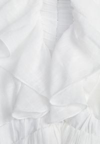 Born2be - Biała Zwiewna Sukienka z Wiskozą Zdobiona Falbankami i Wiązaniem na Plecach Etophis. Okazja: na co dzień. Typ kołnierza: kołnierz z falbankami. Kolor: biały. Materiał: wiskoza. Wzór: aplikacja. Typ sukienki: proste. Styl: elegancki, casual #8