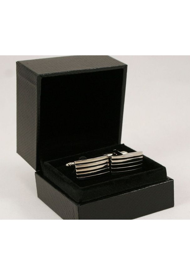 Srebrne Spinki do Mankietów z Czarnymi Paskami -Chattier- Męskie, Eleganckie. Kolor: srebrny