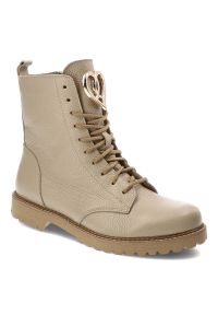Beżowe Botki Armodo Modne Buty Damskie. Okazja: na co dzień. Kolor: beżowy. Materiał: materiał, skóra. Wzór: kolorowy. Styl: casual