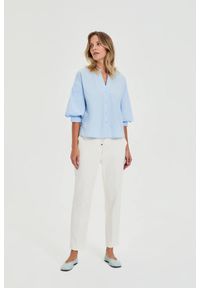 MOODO - Spodnie w kant białe. Kolor: biały. Materiał: poliester, bawełna, elastan #1