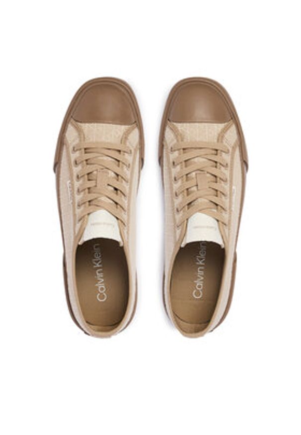 Calvin Klein Trampki Vulc Low Laceup Aop Canvas HW0HW03142 Beżowy. Kolor: beżowy. Materiał: materiał