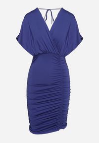 Born2be - Granatowa Sukienka z Kopertowym Dekoltem i Marszczeniami z Wiązaniem na Plecach Edalina. Typ kołnierza: dekolt kopertowy. Kolor: niebieski. Typ sukienki: kopertowe #7