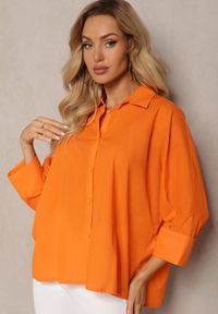 Renee - Pomarańczowa Koszula z Bawełny Rękawy 3/4 Typu Nietoperz Delilatia. Kolor: pomarańczowy. Materiał: bawełna