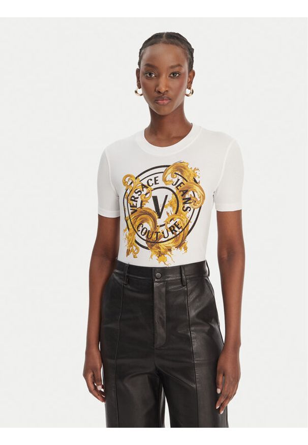 Versace Jeans Couture T-Shirt 80HAHE01 CJ02E Biały Slim Fit. Kolor: biały. Materiał: bawełna