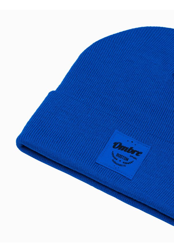 Ombre Clothing - Czapka męska H103 - niebieska - uniwersalny. Kolor: niebieski. Materiał: akryl