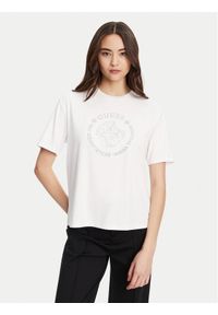 Guess T-Shirt V5YI05 KCOA2 Biały Regular Fit. Kolor: biały. Materiał: wiskoza