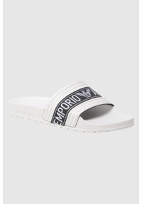 Emporio Armani - EMPORIO ARMANI Białe klapki męskie, Rozmiar 40. Kolor: biały. Materiał: materiał. Wzór: haft