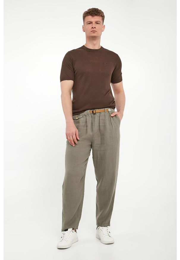 Aeronautica Militare - Sweter męski lniany z krótkim rękawem AERONAUTICA MILITARE. Materiał: len. Długość rękawa: krótki rękaw. Długość: krótkie