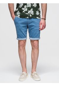 Ombre Clothing - Jeansowe szorty męskie z podwinięta nogawką - jasnoniebieskie V1 - Rozmiar: M. Kolor: niebieski. Materiał: jeans. Sezon: lato. Styl: elegancki, klasyczny