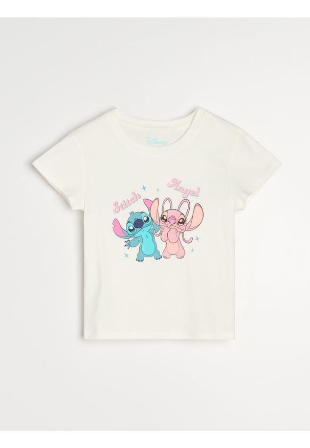 Sinsay - Bawełniana piżama dwuczęściowa z nadrukiem Stitch - kremowy. Kolor: kremowy. Materiał: bawełna. Wzór: nadruk