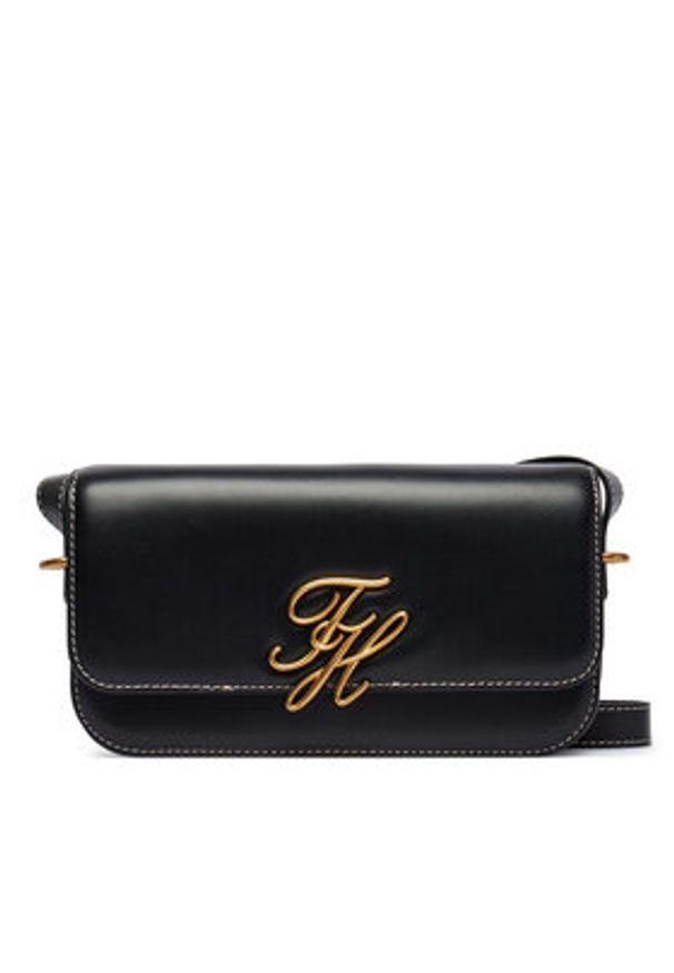 TOMMY HILFIGER - Tommy Hilfiger Torebka Th Script Flap Crossover AW0AW18399 Czarny. Kolor: czarny. Materiał: skórzane