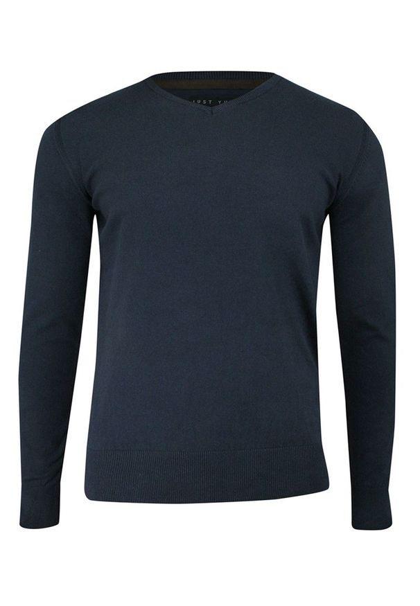 Niebieski sweter Just Yuppi klasyczny, z dekoltem w serek, na co dzień