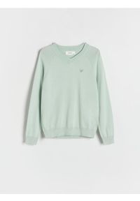 Reserved - Gładki sweter z wiskozą - jasnozielony. Kolor: zielony. Materiał: wiskoza. Wzór: gładki