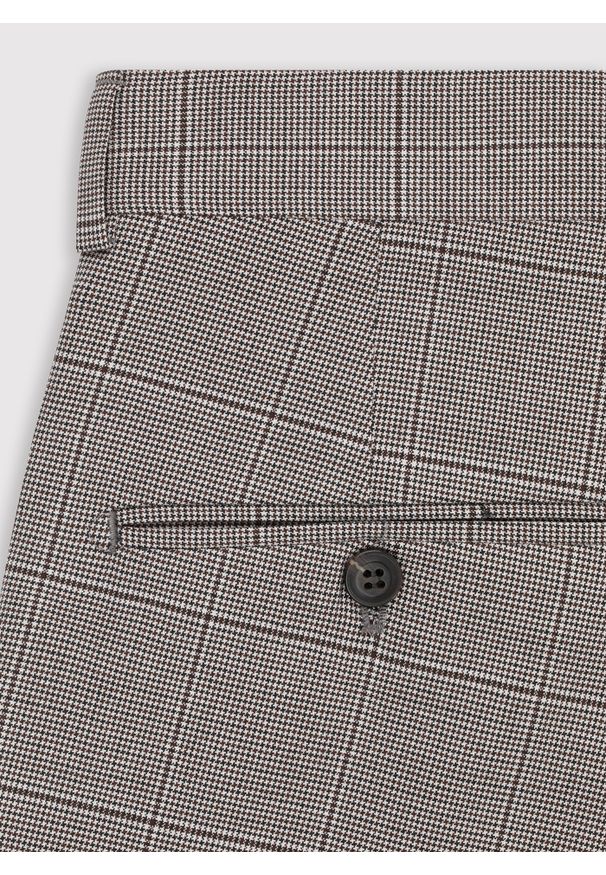 Pako Lorente - PAKO LORENTE – Brązowe spodnie garniturowe w kratę. Kolor: brązowy. Materiał: poliester, elastan, wiskoza