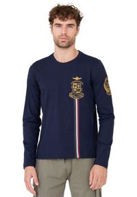 Aeronautica Militare - AERONAUTICA MILITARE Granatowy męski bawełniany longsleeve, Rozmiar XL. Kolor: niebieski. Materiał: bawełna. Długość rękawa: długi rękaw