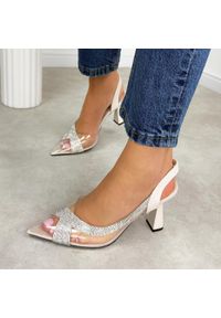 Beżowe silikonowe szpilki damskie ,transparentne sandały Vinceza 62282. Kolor: beżowy. Materiał: skóra. Wzór: aplikacja. Sezon: wiosna, lato. Obcas: na szpilce. Styl: wizytowy, klasyczny, elegancki. Wysokość obcasa: średni #1