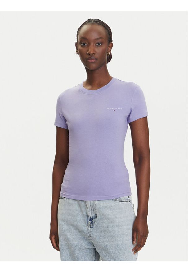 Tommy Jeans T-Shirt Linear DW0DW21164 Fioletowy Slim Fit. Kolor: fioletowy. Materiał: bawełna