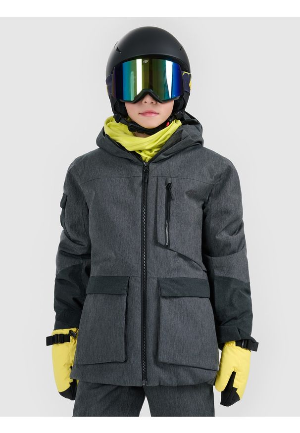4f - 4F Kurtka snowboardowa membrana 10000 dziecięca - czarna 158 (12-13 lat). Kolor: czarny. Materiał: poliester, materiał. Sezon: lato