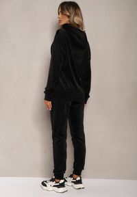 Renee - Czarny Komplet Dresowy z Weluru Spodnie z Gumką w Pasie i Bluza z Kapturem Lelaria. Kolor: czarny. Materiał: welur, dresówka. Sport: turystyka piesza