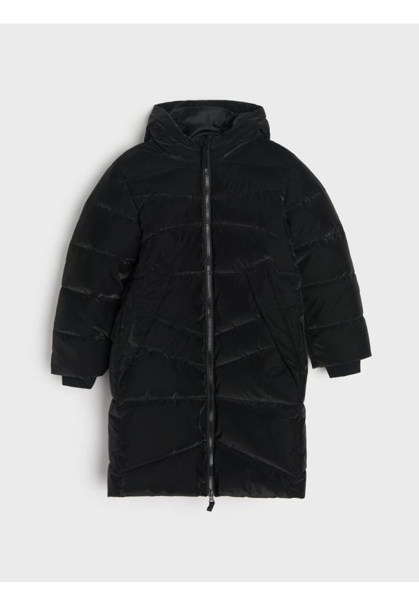 Sinsay - Pikowana kurtka puffer z kapturem - czarny. Typ kołnierza: kaptur. Kolor: czarny