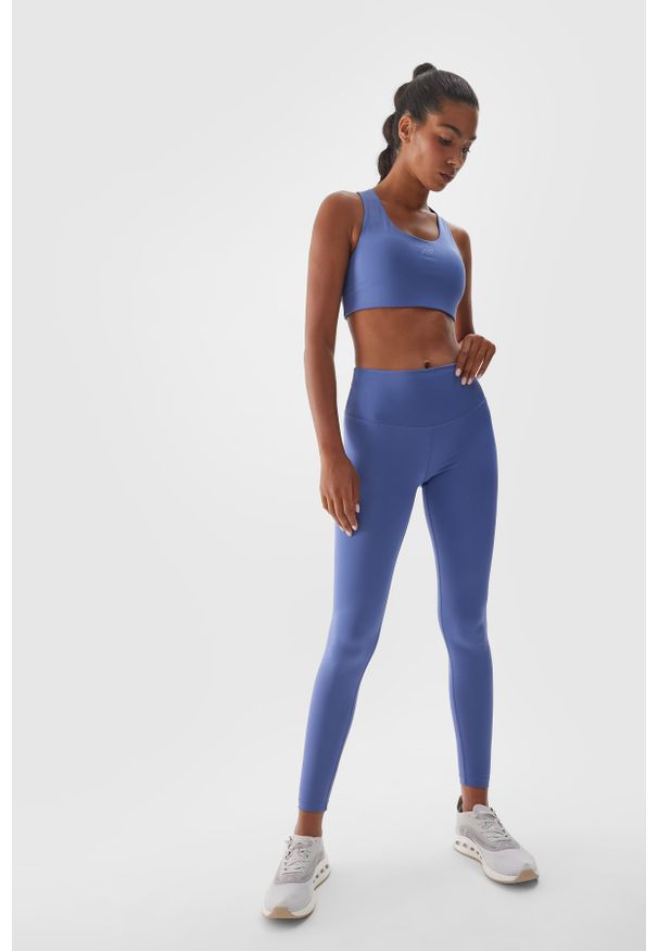 4f - 4F Legginsy treningowe z wysokim stanem damskie - granatowe L. Stan: podwyższony. Kolor: niebieski. Materiał: poliester, elastan, materiał, włókno, dzianina. Wzór: ze splotem, gładki, jednolity. Sport: fitness