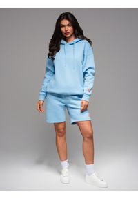 Ombre Clothing - Komplet dresowy dla par UNISEX bluza z kapturem + szorty w stylu athleisure – błękitne V8 Z110 - XL/XXL. Kolor: niebieski. Materiał: dresówka. Długość: krótkie. Wzór: aplikacja. Styl: sportowy, elegancki #4