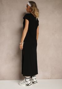 Renee - Czarna Sukienka z Bawełny o Pudełkowym Kroju i Dekolcie w V i Rozcięciami Natindra. Typ kołnierza: dekolt w kształcie V. Kolor: czarny. Materiał: bawełna. Styl: elegancki