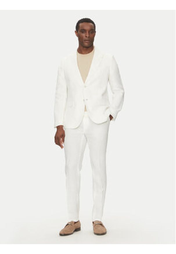 BOSS Marynarka C-Huge-Peak-252 50540516 Biały Slim Fit. Kolor: biały. Materiał: len