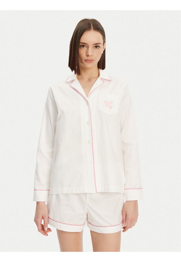 Lauren Ralph Lauren - LAUREN RALPH LAUREN Piżama ILN12417 Biały Relaxed Fit. Kolor: biały. Materiał: bawełna