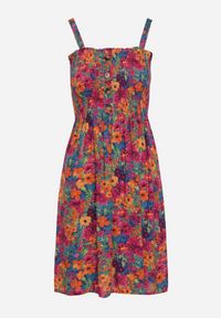 Born2be - Fioletowo-Pomarańczowa Wiskozowa Sukienka z Gumką w Talii na Cienkich Ramiączkach z Guzikami Opelea. Okazja: na co dzień. Kolor: fioletowy. Materiał: wiskoza. Długość rękawa: na ramiączkach. Sezon: lato. Styl: casual, elegancki #4