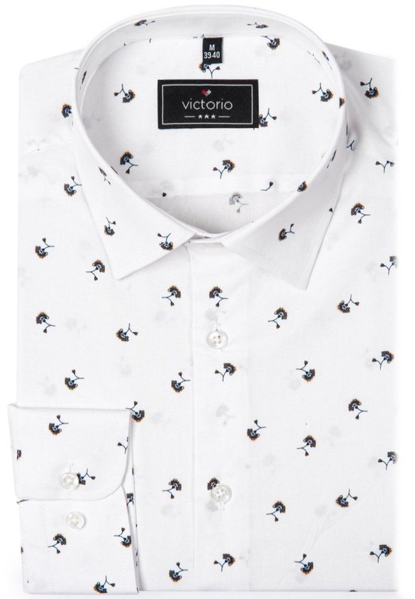 Elegancka Koszula o Taliowanym Kroju - Victorio - Małe Kwiaty, Biała. Kolor: biały. Materiał: bawełna, elastan. Wzór: kwiaty. Styl: elegancki